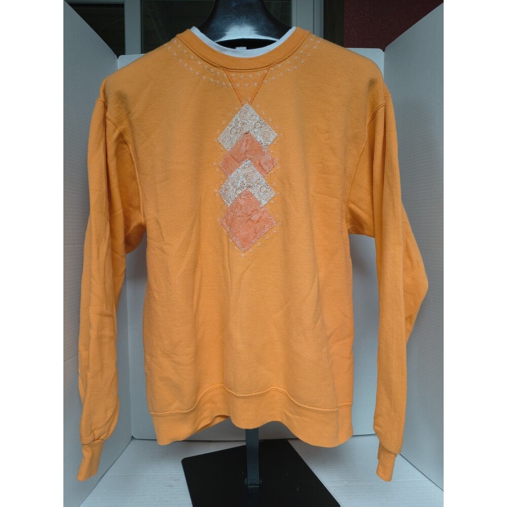 Vintage 90s Fruit of the Loom Orange Crewneck Sweatshirt Patch Graphic Size